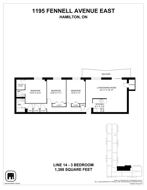 A floor plan for a condo at 1195 Fennell Avenue East in Hamilton, Ontario.